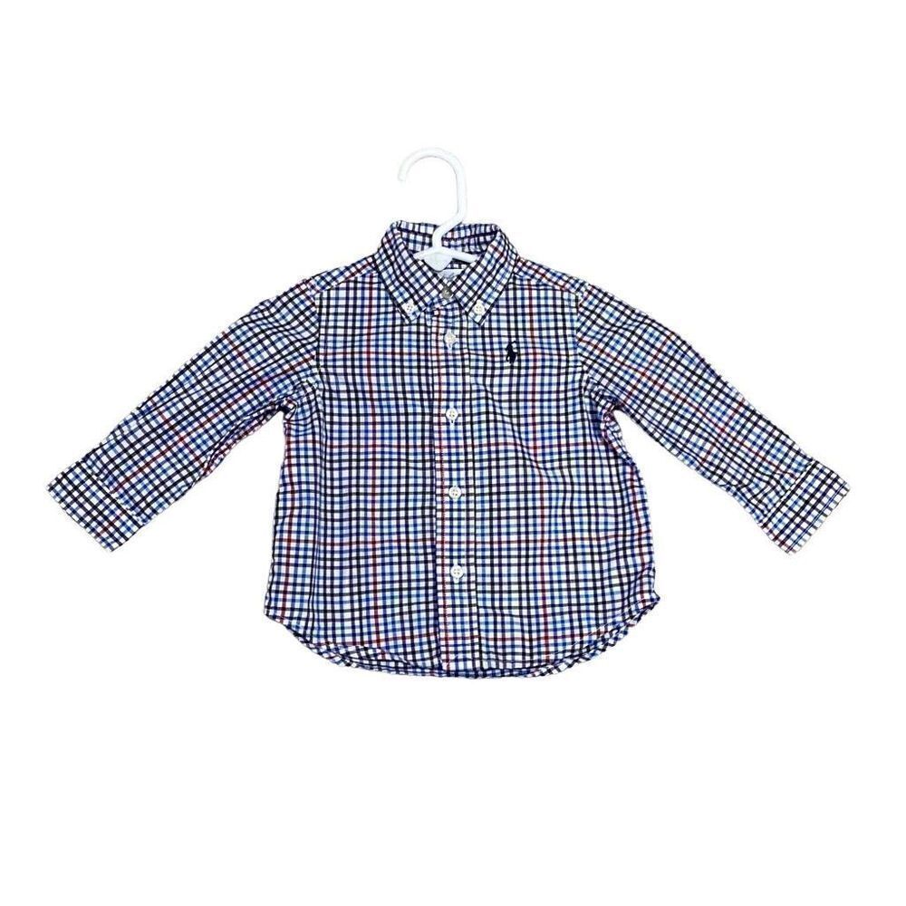 Ralph Lauren Plaid Long Sleeve Button Down Shirt Size 9 Month